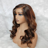 Lagos m-shaped hairline body wave wig with 13x6 hd lace front in highlight brown color and medium-length waves