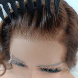 Brown human hair body wave wig with 13x6 hd lace front highlight brown color and black comb side parting