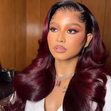 "LAGOS" M-Shaped HAIRLINE 13x6 HD Lace Front Ombre Burgundy Color Wig - Body Wave