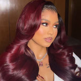 "LAGOS" M-Shaped HAIRLINE 13x6 HD Lace Front Ombre Burgundy Color Wig - Body Wave