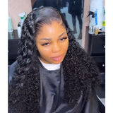 Black voluminous curly hair water wave 13x6 hd lace front wig with natural m-shaped hairline and glossy texture