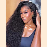 Black voluminous curly human hair extension with a lagos m-shaped hairline 13x6 hd lace front wig natural texture