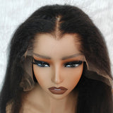 Lagos m-shaped hairline 13x6 hd lace front wig with kinky straight dark brown voluminous human hair and natural part
