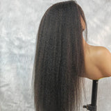 Lagos m-shaped hairline 13x6 hd lace front wig with long kinky straight black hair and natural texture smooth finish
