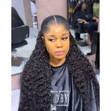 Black loose wave hair extensions with center parting in lagos m-shaped hairline 13x6 hd lace front wig