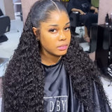 Lagos m-shaped hairline 13x6 hd lace front wig with black voluminous loose wave hair and sleek parting