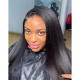Black straight human hair extensions with natural front lace in light yaki straight from lagos m-shaped hairline series