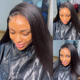 Black light yaki straight 13x6 hd lace front wig with m-shaped hairline and seamless weft by lagos