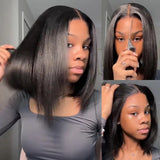 【FLASH SALE】WHOLE LACE NO MESH TRANSPARENT LACE HUMAN HAIR WIG WITH Invisible Strap - Yaki Straight Layered Bob