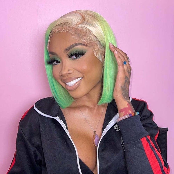 Light Green 613 Colored 13X4 Lace Front Bob Wig