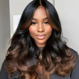 【Upgraded】PreCut 4-Line Invisible Strap 360 HD Lace Highlight Color Wig - Body Wave Wavy