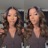 【Upgraded】PreCut 4-Line Invisible Strap 360 HD Lace Highlight Color Wig - Body Wave Wavy