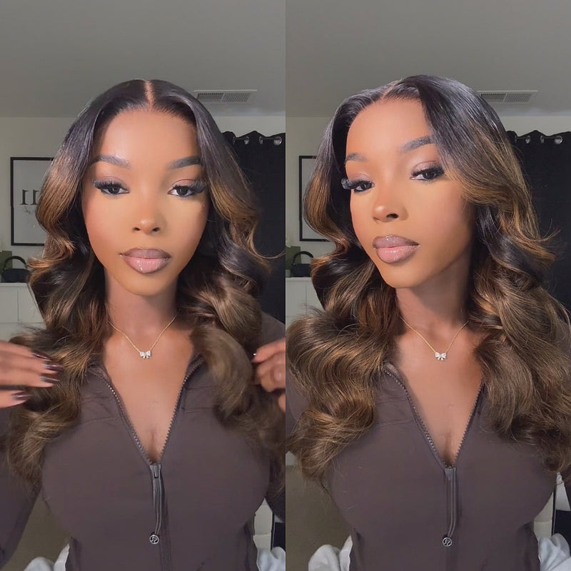 【Upgraded】PreCut 4-Line Invisible Strap 360 HD Lace Highlight Color Wig - Body Wave Wavy
