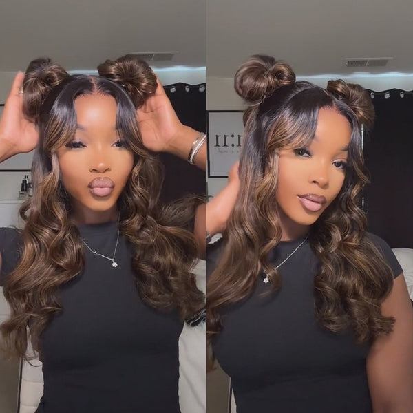 【Upgraded】PreCut 4-Line Invisible Strap 360 HD Lace Highlight Color Wig - Body Wave Wavy