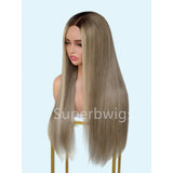 【LUX HAIR】5x5/13x4 HD Swiss Lace Pre-plucked Ash Blonde Ombre Color 180% Human Hair Wig - Straight