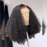 Mary 13x4 transparent lace front human hair wig with dark brown voluminous curly hair and natural parting lace wigs