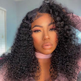 Mary 13x4 transparent lace front human hair wig with black voluminous curly hair lace wigs for natural look