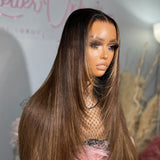 HD Lace 13x6 Fitted Cap Ear Tap Highlight Color Layered Cut Wig - Straight