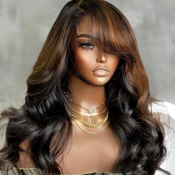 Natasha HD Swiss Lace 13x6 Highlight preplucked Lace Front Wig with Bang