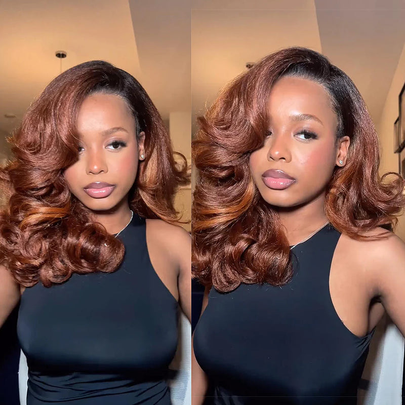 Bye~Bye~KNOTS HD Lace 13x6 Fitted Cap Ear Tap Ombre Highlight Color Wig - Yaki Wave