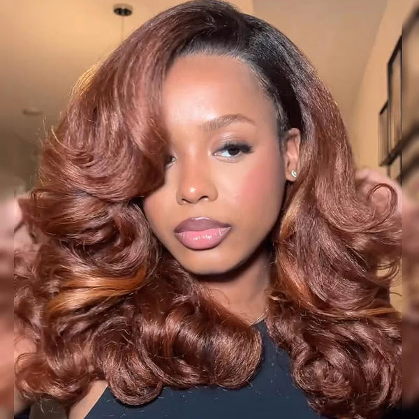 Bye~Bye~KNOTS HD Lace 13x6 Fitted Cap Ear Tap Ombre Highlight Color Wig - Yaki Wave