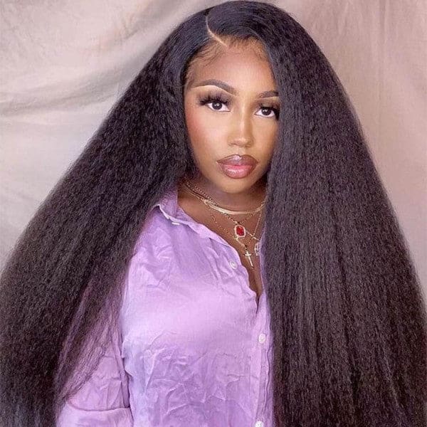 Patrice 360 HD Lace Kinky Straight Human Hair Wigs with Transparent Drawstring