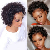 【FLASH SALE】WHOLE LACE NO MESH TRANSPARENT LACE HUMAN HAIR WIG WITH Invisible Strap - Pixie Curly
