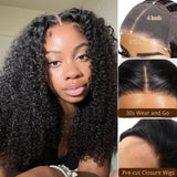 Pre-Cut Lace Glueless 6x4 Transparent Lace Human Hair Wear Go Wigs Curly