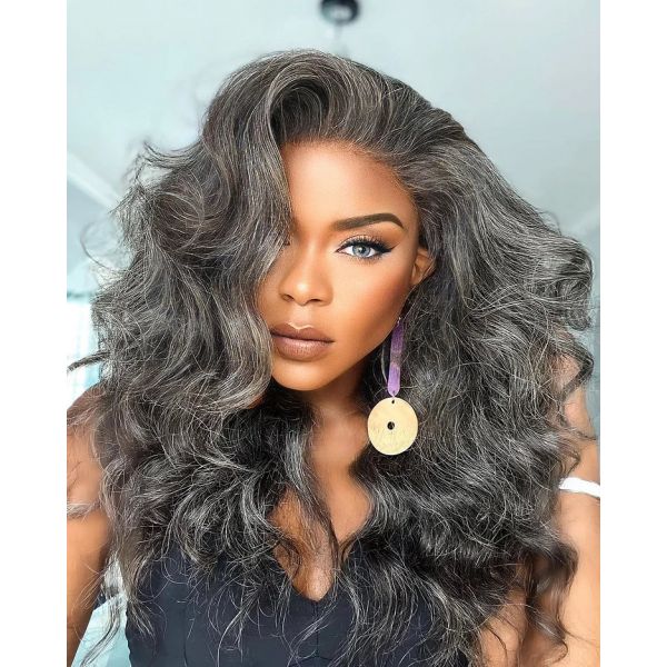 5x5/13x4 Transparent Lace Front Pre-plucked Salt and Pepper Gray Color Wig - Body Wave Wavy