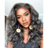 5x5/13x4 Transparent Lace Front Pre-plucked Salt and Pepper Gray Color Wig - Body Wave Wavy