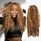 【Seamless Crochet Braids】Soft Feather Crochet Hair Extention Honey Highlight Color Reddish 100% Human Hair  - Burmese Curly with Sperial Curl Ends
