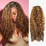 【Seamless Crochet Braids】Soft Feather Crochet Hair Extention Honey Highlight Color Reddish 100% Human Hair  - Burmese Curly with Sperial Curl Ends
