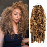 【Seamless Crochet Braids】Soft Feather Crochet Hair Extention Honey Highlight Color Reddish 100% Human Hair  - Burmese Curly with Sperial Curl Ends