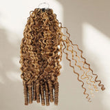 【Seamless Crochet Braids】Soft Feather Crochet Hair Extention Honey Highlight Color Reddish 100% Human Hair  - Burmese Curly with Sperial Curl Ends