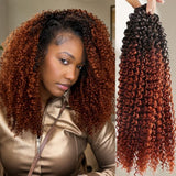 【Seamless Crochet Braids】Soft Feather Crochet Hair Extention Honey Ombre Color Reddish 100% Human Hair  - Kinky Curly