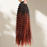 【Seamless Crochet Braids】Soft Feather Crochet Hair Extention Honey Ombre Color Reddish 100% Human Hair  - Kinky Curly