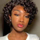 【FLASH SALE】WHOLE LACE NO MESH TRANSPARENT LACE HUMAN HAIR WIG WITH Invisible Strap - Pixie Curly