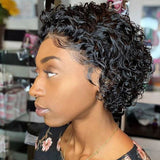 【FLASH SALE】WHOLE LACE NO MESH TRANSPARENT LACE HUMAN HAIR WIG WITH Invisible Strap - Pixie Curly