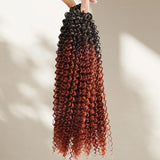 【Seamless Crochet Braids】Soft Feather Crochet Hair Extention Honey Ombre Color Reddish 100% Human Hair  - Kinky Curly