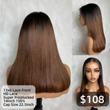 【Solo-Piece】 13x6 HD Lace 14inch 150% Ombre Color Lace Front Wig - Straight BOB
