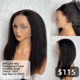 【Solo-Piece】360 Invisible Strap Transparent Lace 14inch 150% Wig - Yaki Straight