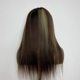 【Solo-Piece】Remy Hair High Quality 13x6 Full Frontal Wig 16inch 130% Highlight Color - Yaki Straight