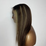【Solo-Piece】Remy Hair High Quality 13x6 Full Frontal Wig 16inch 130% Highlight Color - Yaki Straight