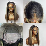【Solo-Piece】Remy Hair High Quality 13x6 Full Frontal Wig 16inch 130% Highlight Color - Yaki Straight