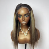 【Solo-Piece】Remy Hair High Quality 13x6 Full Frontal Wig 16inch 130% Highlight Color - Yaki Straight