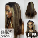 【Solo-Piece】Remy Hair High Quality 13x6 Full Frontal Wig 16inch 130% Highlight Color - Yaki Straight