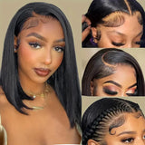 【FLASH SALE】WHOLE LACE NO MESH TRANSPARENT LACE HUMAN HAIR WIG WITH Invisible Strap - Straight Bob