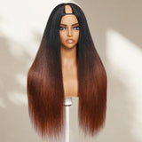 Upgraded EasiContour V-Part Glueless Reddish Brown Ombre Color Wig With New Drawcord - Light Yaki Straight