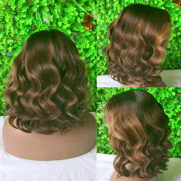 Trinity Upgraded Hairline 13x6 Swiss Lace Pre-plucked Wavy Highlight Bob Wig