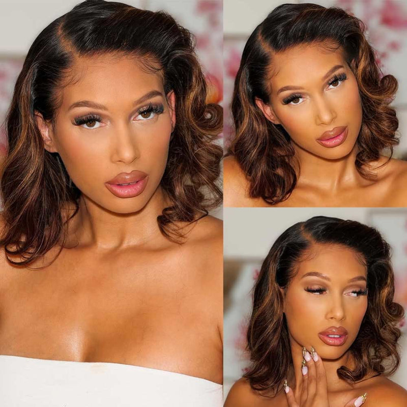 Trinity Upgraded Hairline 13x6 Swiss Lace Pre-plucked Wavy Highlight Bob Wig